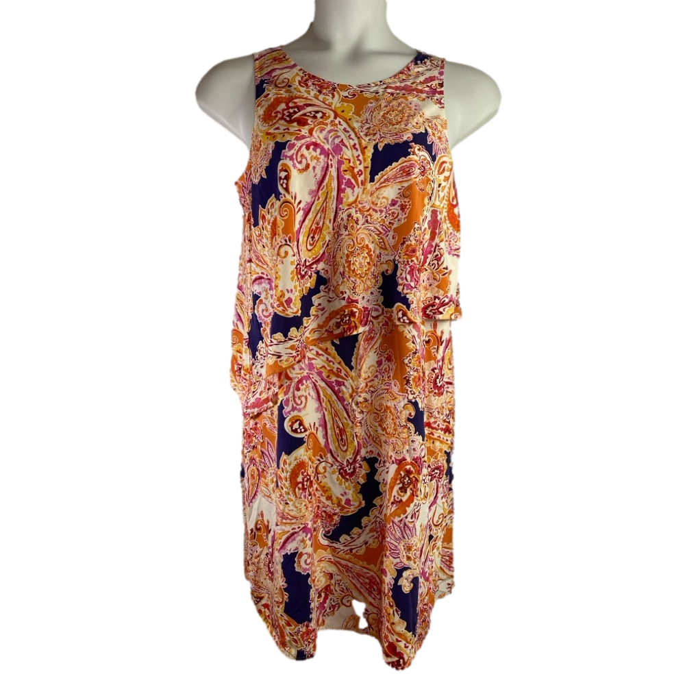 J Jill Rich Fall Colors Paisley Print Overlay Sleeveless Shift Dress SKU0605